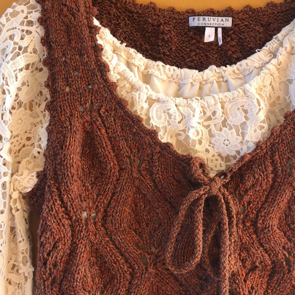 NOW A SET- Get Both! Peruvian Connection Lace-Up Vest AND Sundance Lace Top!